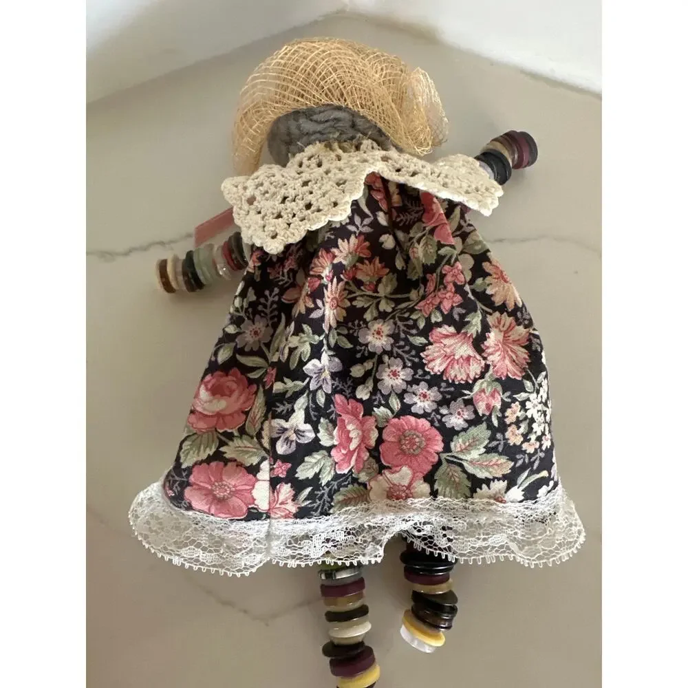 Vintage Handmade Farm House Button Doll- Shelf Sitter-Ornament
